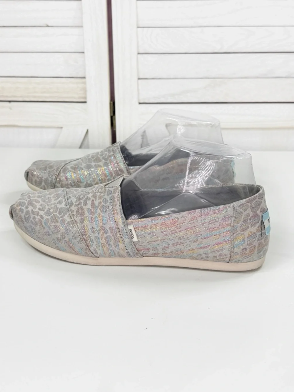 Toms Alpargata‎ Slip On Flats Metallic Rainbow Animal Cheetah Grey Size 7.5